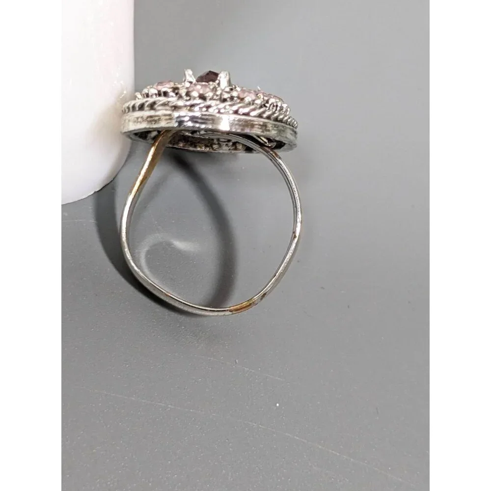 Vintage Pink Marquise Round Wide Oval Cocktail Adjustable Band Ring Size‎ 7